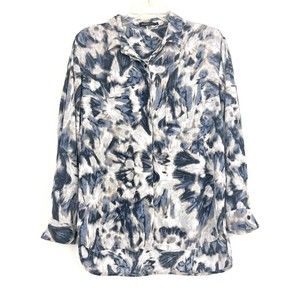 Akoz De Toi Blue Tie Dye Women's Size Large Collared Button Down Shirt Top